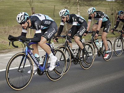 Tom Boonen of the Quickstep Team riding in echelon formation